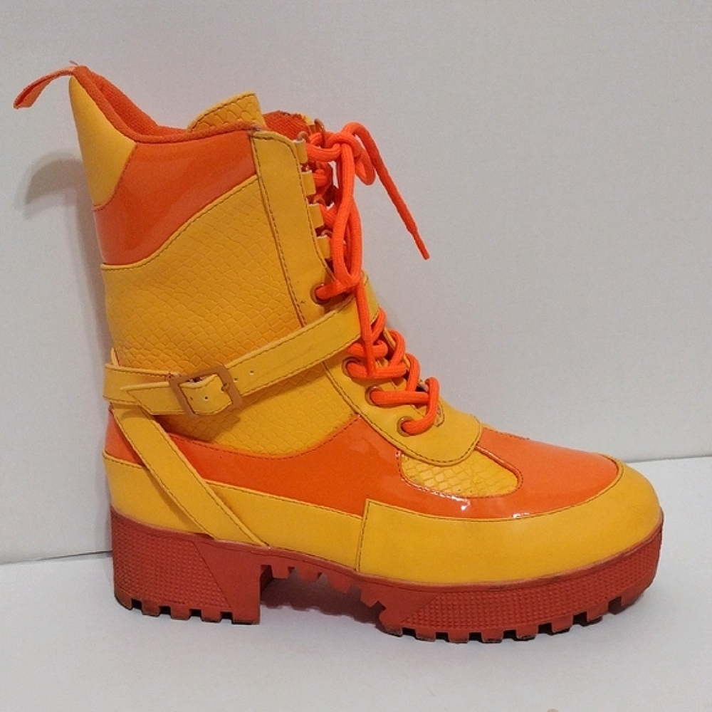 Cape Robbin Hot Rod Neon Orange Chunky Combat Boots US 8.5 Festival Streetwear